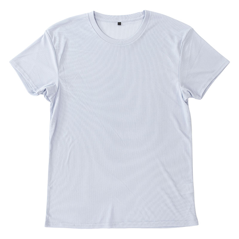 メンズ 涼感インナー 半袖 丸首 サックス