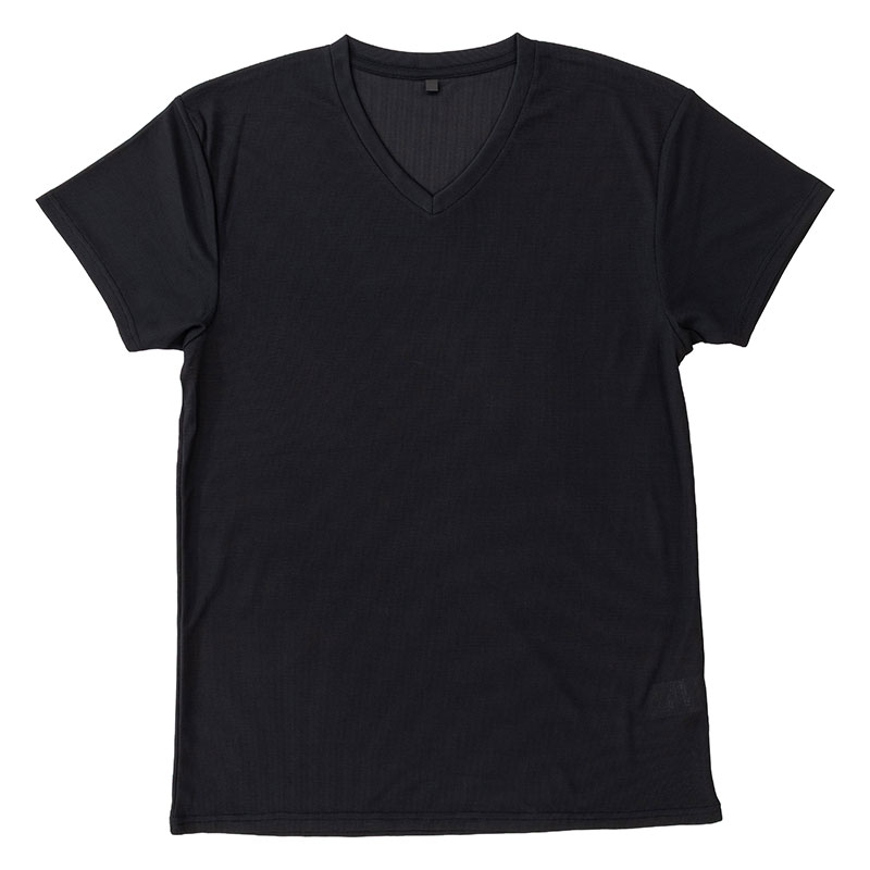 メンズ 涼感インナー 半袖 V首 ブラック