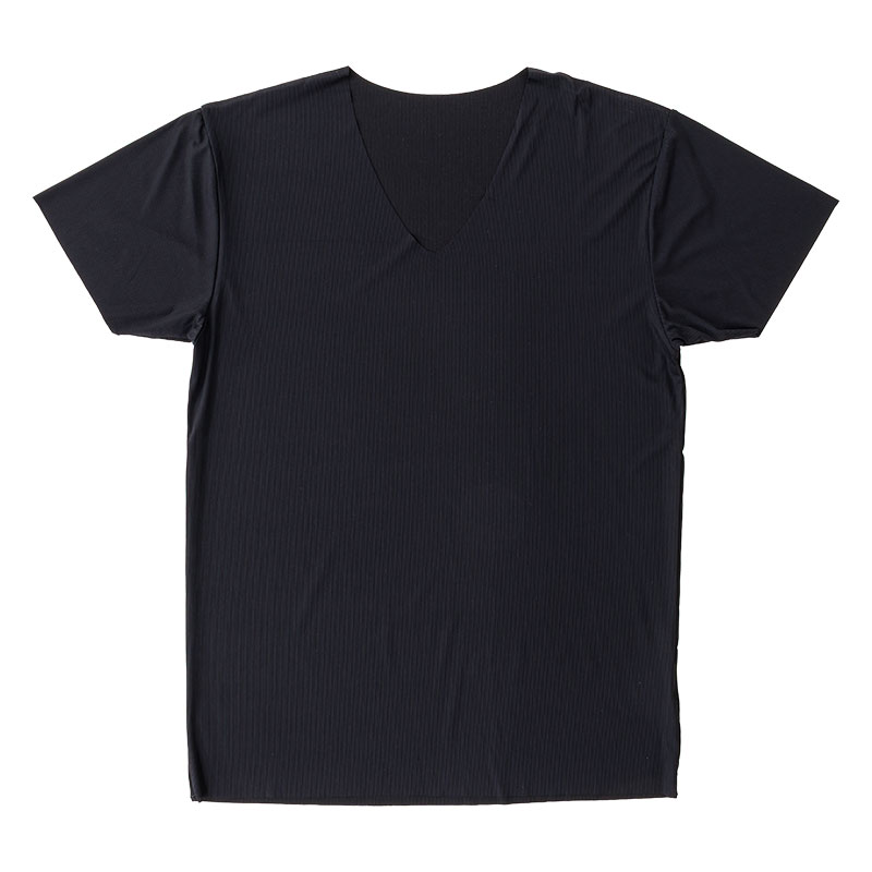 メンズ 冷感 シームレスインナー 半袖 V首 ブラック