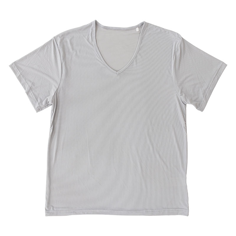 メンズ  冷感 メッシュインナー 半袖 V首 ライトグレー