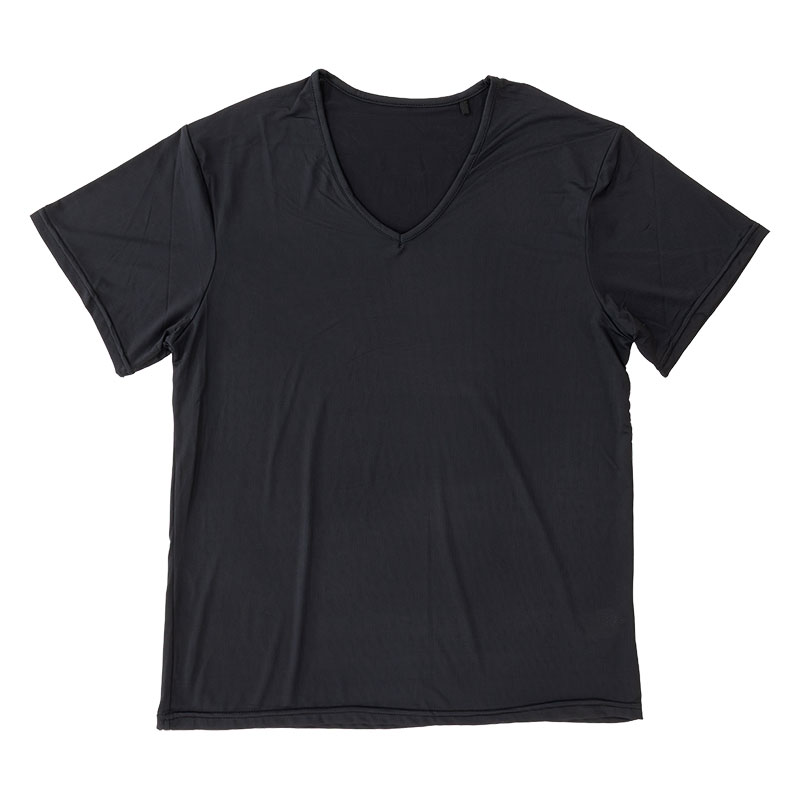 メンズ 冷感 メッシュインナー 半袖 V首 ブラック