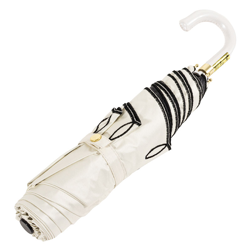 晴雨兼用刺繍折傘 55cm アイボリー