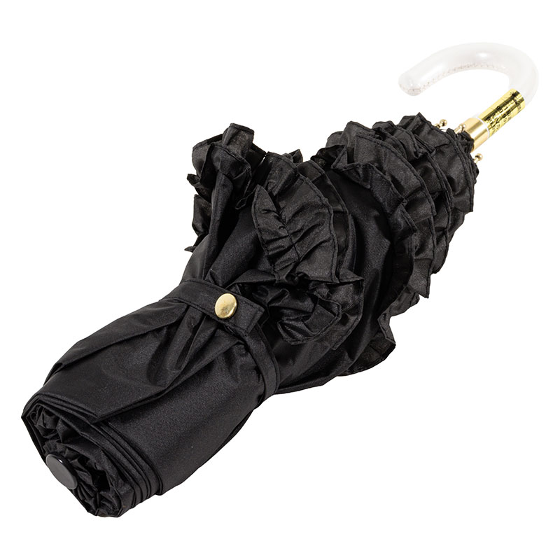 晴雨兼用フリル折傘 55cm ブラック