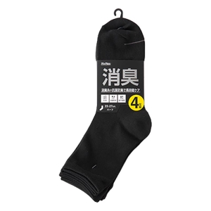 消臭ソックス・ハーフ丈(4足組)ブラック 25.0-27.0cm