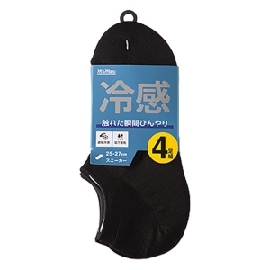 冷感ソックス・スニーカー丈(4足組)ブラック 25.0-27.0cm