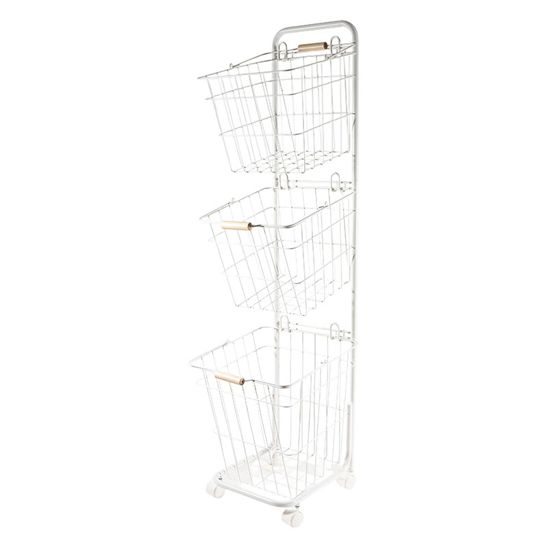 3段ランドリーバスケット ホワイト キャスター付