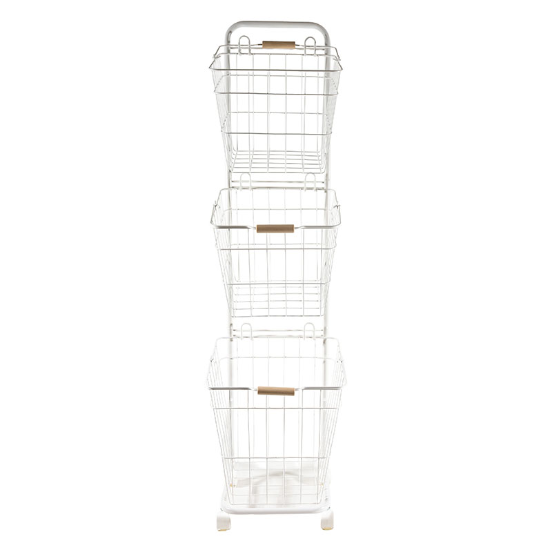 3段ランドリーバスケット ホワイト キャスター付