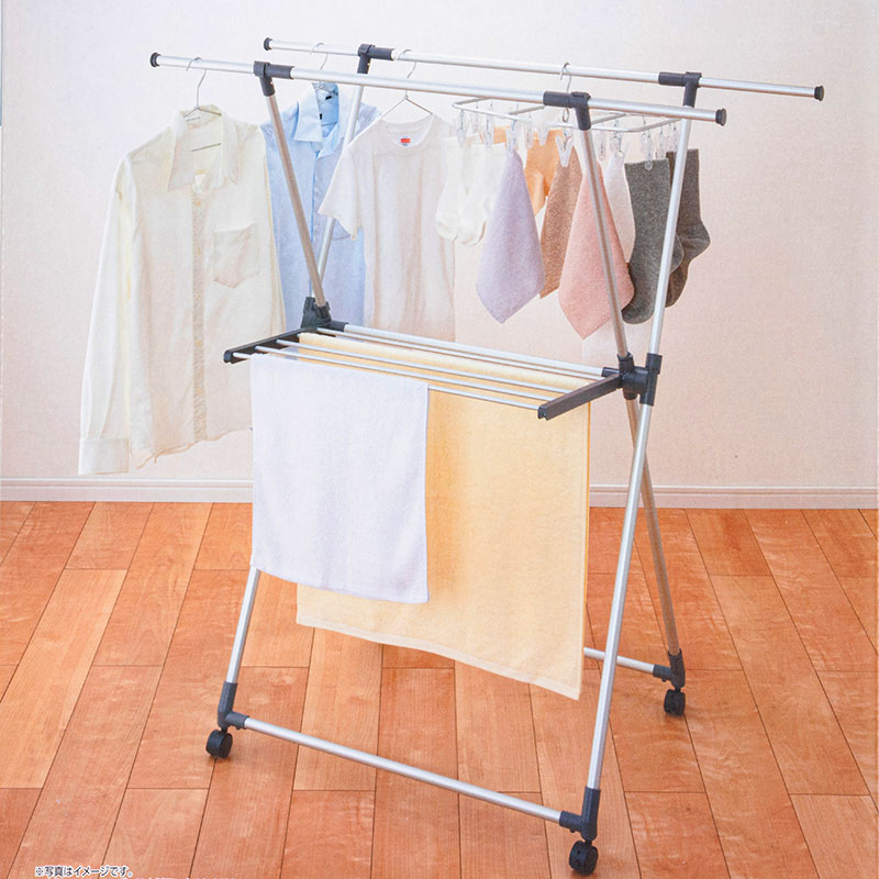 軽くて丈夫な アルミX型 伸縮 室内物干し