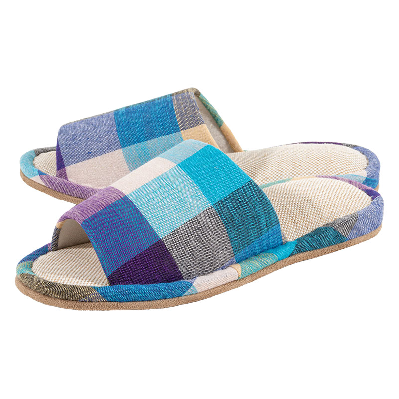 綿スリッパ フリー 24-26cm チェックブルー