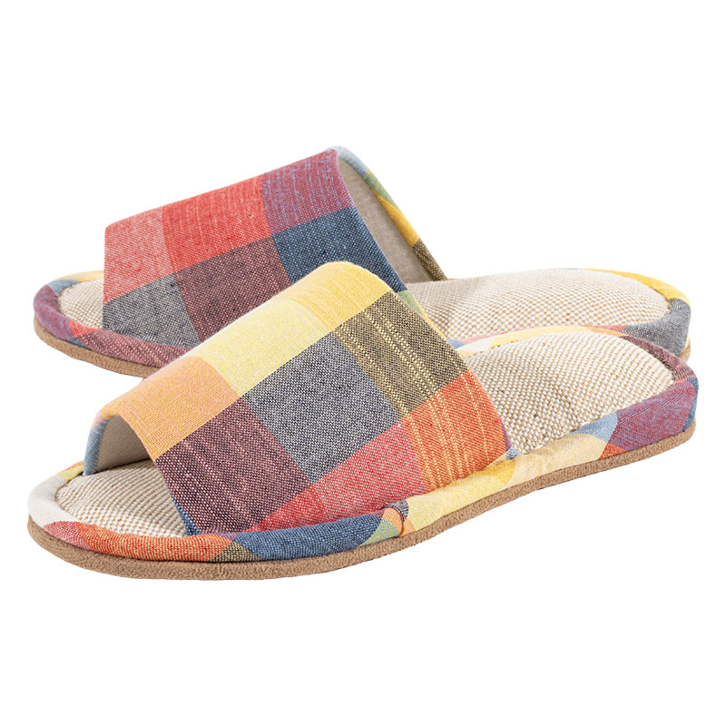 綿スリッパ フリー 24-26cm チェックイエロー