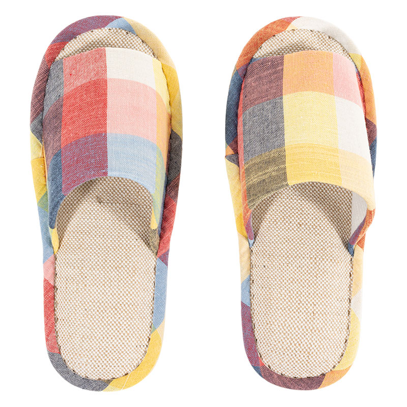 綿スリッパ フリー 24-26cm チェックイエロー