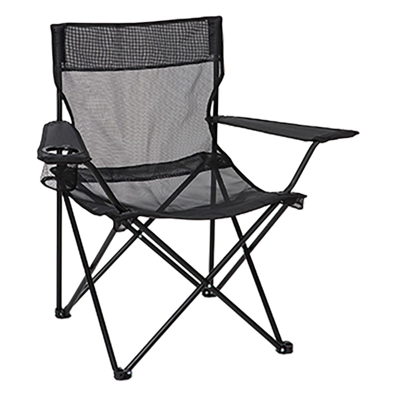 アウトドアチェア メッシュ ドリンクホルダー付き ブラック