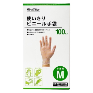 使いきり ビニール手袋 半透明 M 100枚入 左右兼用