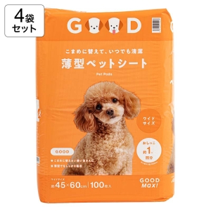 【4袋セット】こまめに替えて、いつまでも清潔 薄型ペットシート ワイドサイズ 45×60cm 100枚入 4571619912443×4