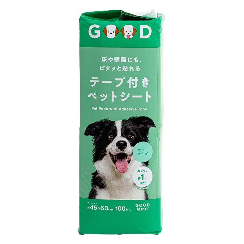 床や壁際にも、ピタッと貼れる テープ付きペットシート ワイドサイズ 45×60cm 100枚入