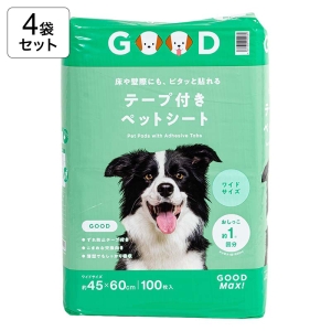 【4袋セット】床や壁際にも、ピタッと貼れる テープ付きペットシート ワイドサイズ 45×60cm 100枚入 4571619912481×4