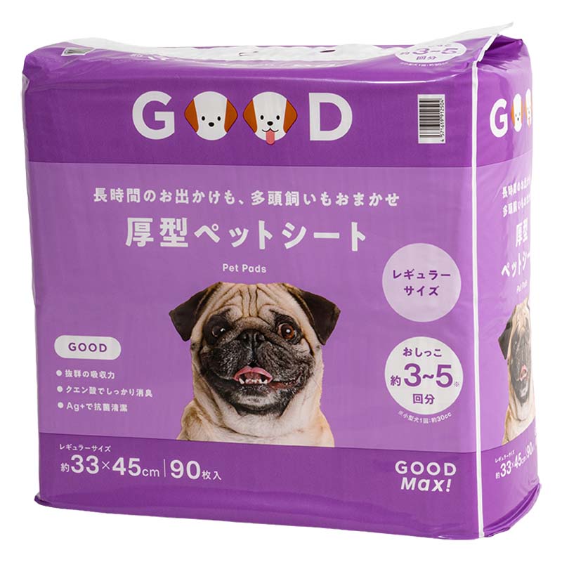 【6袋セット】長時間のお出かけも、多頭飼いもおまかせ ペットシート レギュラーサイズ 33×45cm 90枚入 4571619912504×6