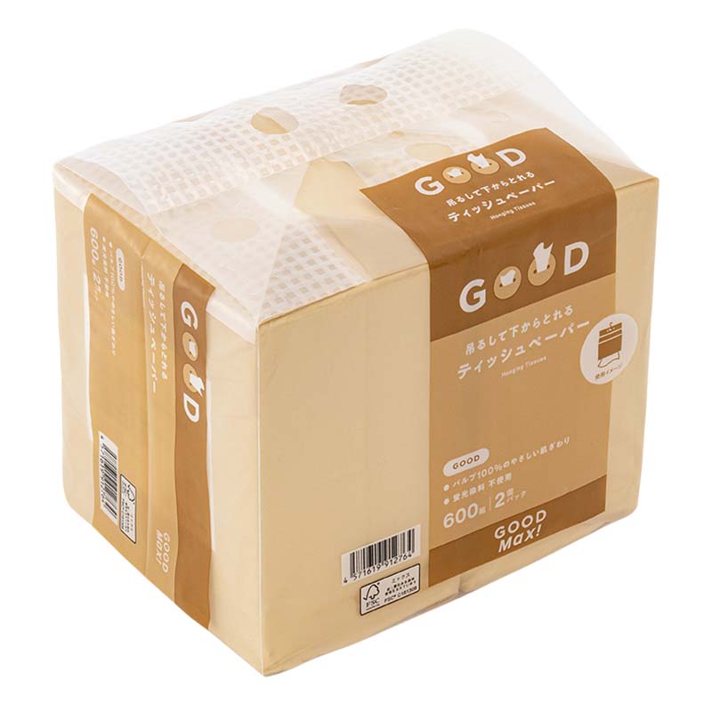 吊るして下からとれる ティッシュペーパー 600組×2個パック