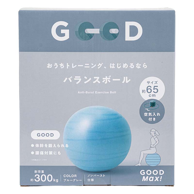 おうちトレーニング、はじめるなら バランスボール 65cm ブルーグレー 空気入れ付き