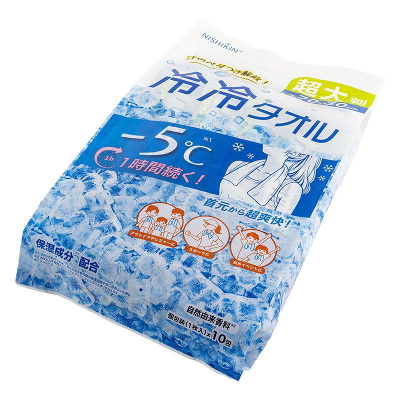 首元から超爽快！冷冷タオル 超大判サイズ(70×30cm) 10包入