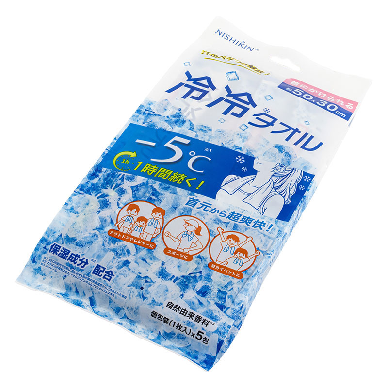 首元から超爽快！冷冷タオル 首にかけられる(50×30cm) 5包入
