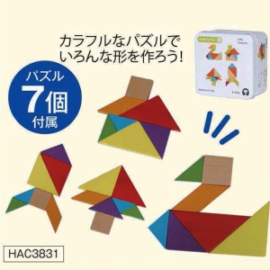 ●缶入り木のおもちゃ タングラムパズル