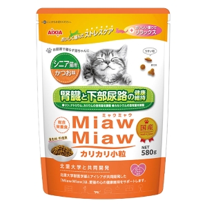 MiawMiaw カリカリ小粒 シニア猫用 かつお味 580g