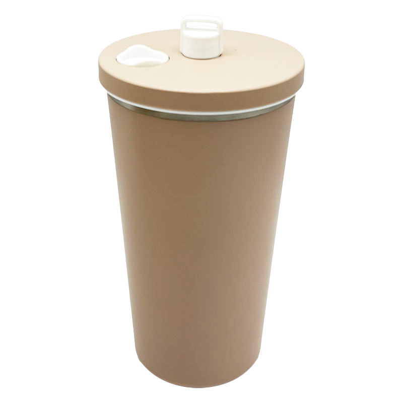 ストロー付き ステンレスタンブラー ベージュ 0.55L 保冷&保温