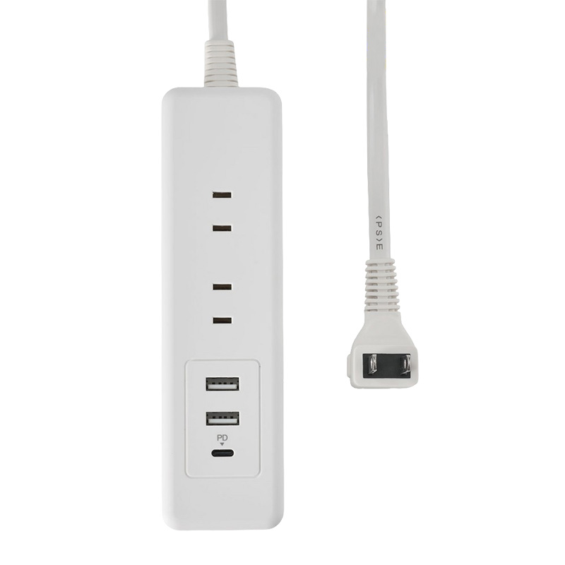 電源タップ 雷ガード付き AC 6個口 USB3ポート コード長2m ホワイト