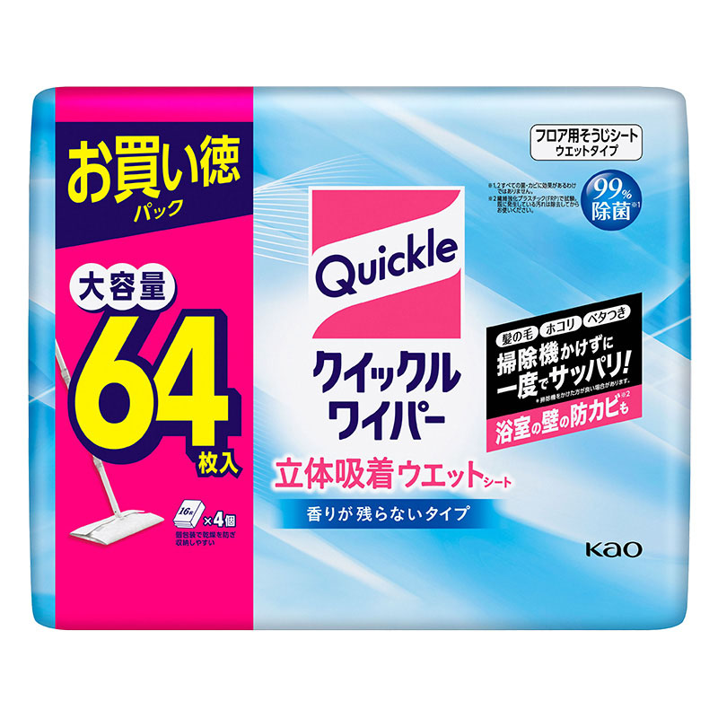 クイックル 立体吸着ウエットシート 香り残らない ジャンボパック 64枚