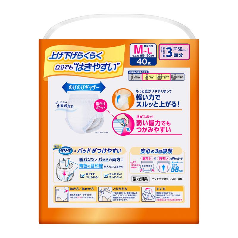 リリーフ パンツタイプ 上げ下げらくらくうす型パンツ 3回分 M-L40枚