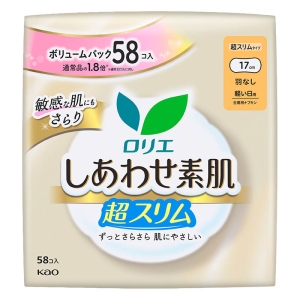 ロリエ しあわせ素肌 ボリュームパック 超スリム 軽い日用 17cm 羽なし 58枚