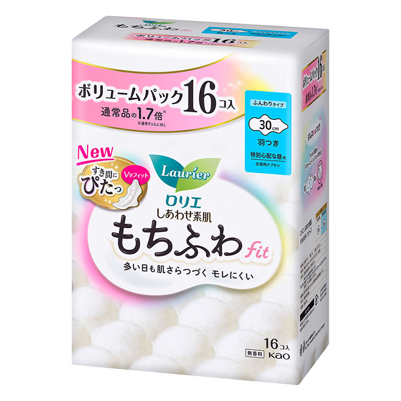 ロリエ しあわせ素肌 もちふわfit ボリュームパック 特別心配な昼用30cm 羽つき 16個