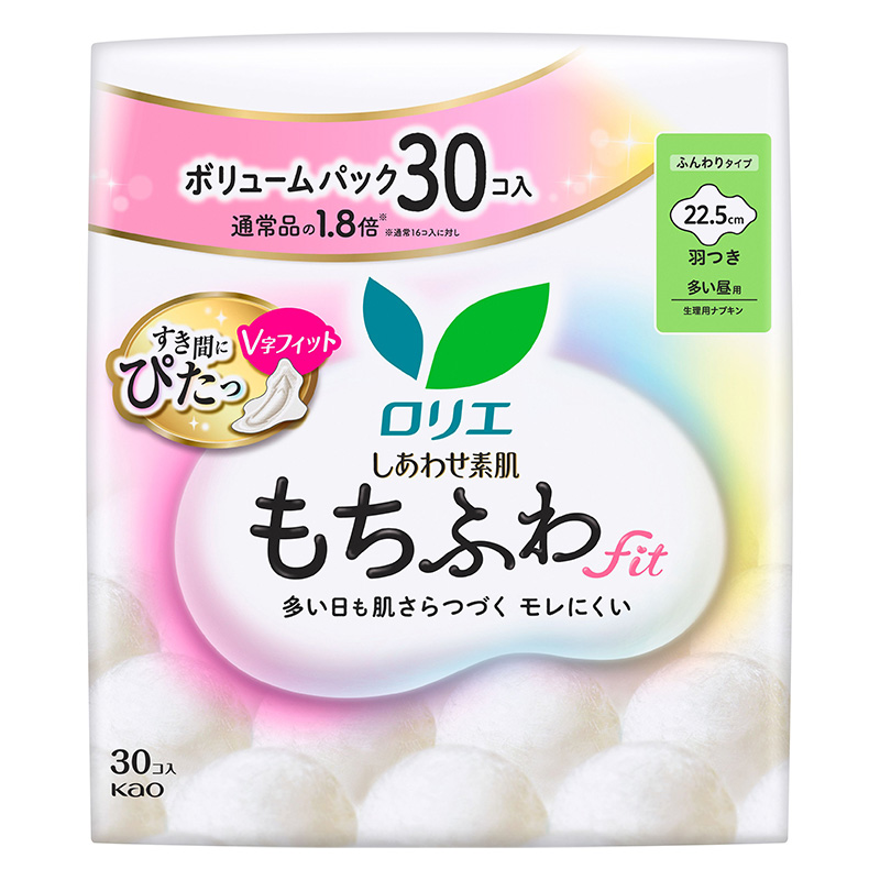 ロリエ しあわせ素肌 もちふわfit 多い昼用 22.5cm 羽つき ボリュームパック30個【医薬部外品】