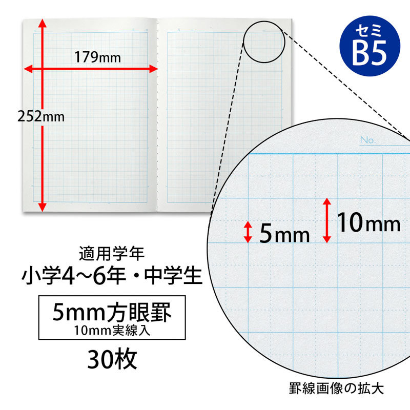 スクールラインプラス 5mm方眼罫 サックスブルー