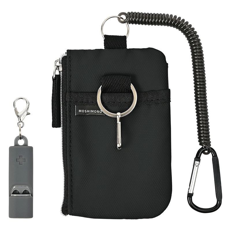 モシモノ 非常用品を携帯できるパスケース ブラック キーリング・緊急連絡カード付