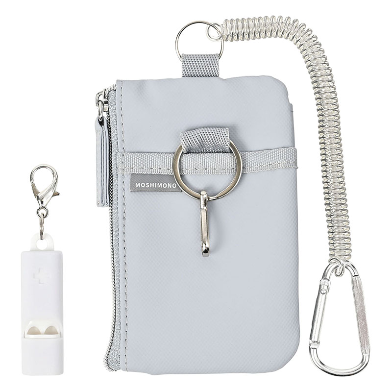モシモノ 非常用品を携帯できるパスケース グレー キーリング・緊急連絡カード付
