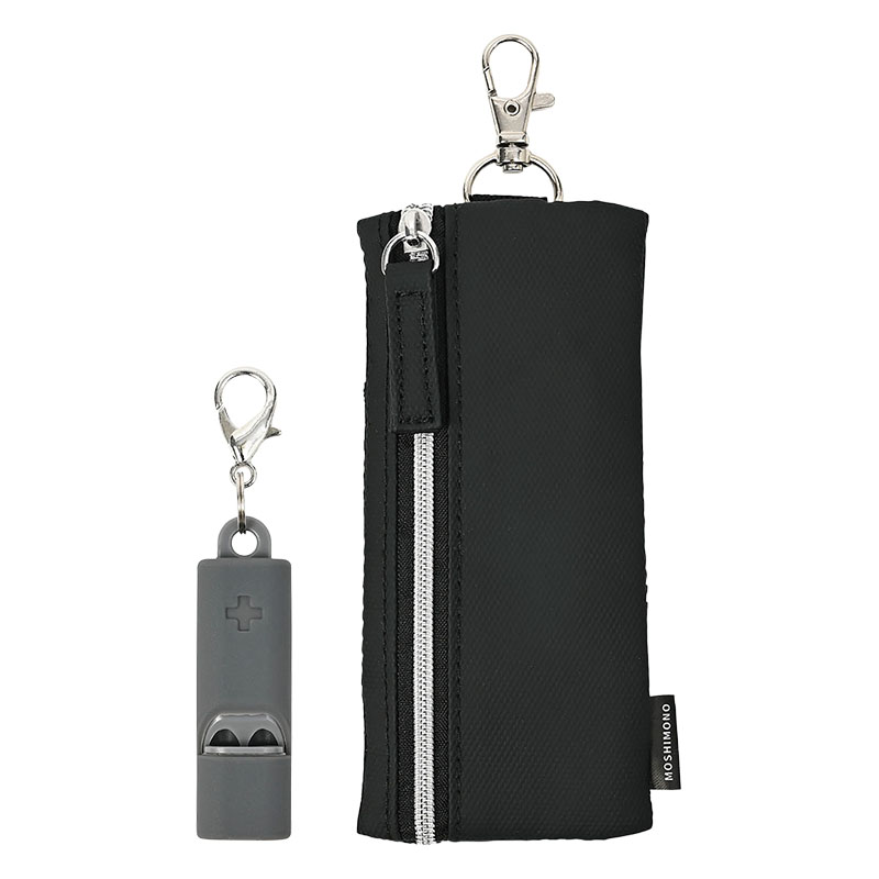 モシモノ 非常用携帯できるキーケース ブラック リール内蔵 緊急連絡カード付