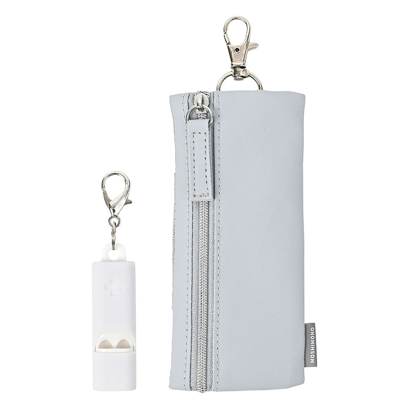 モシモノ 非常用携帯できるキーケース グレー リール内蔵 緊急連絡カード付