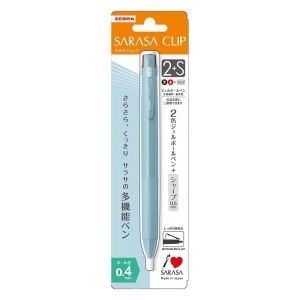 サラサクリップ 2色ジェルボールペン(黒・赤)0.4mm+シャープ0.5mm ミストブルー