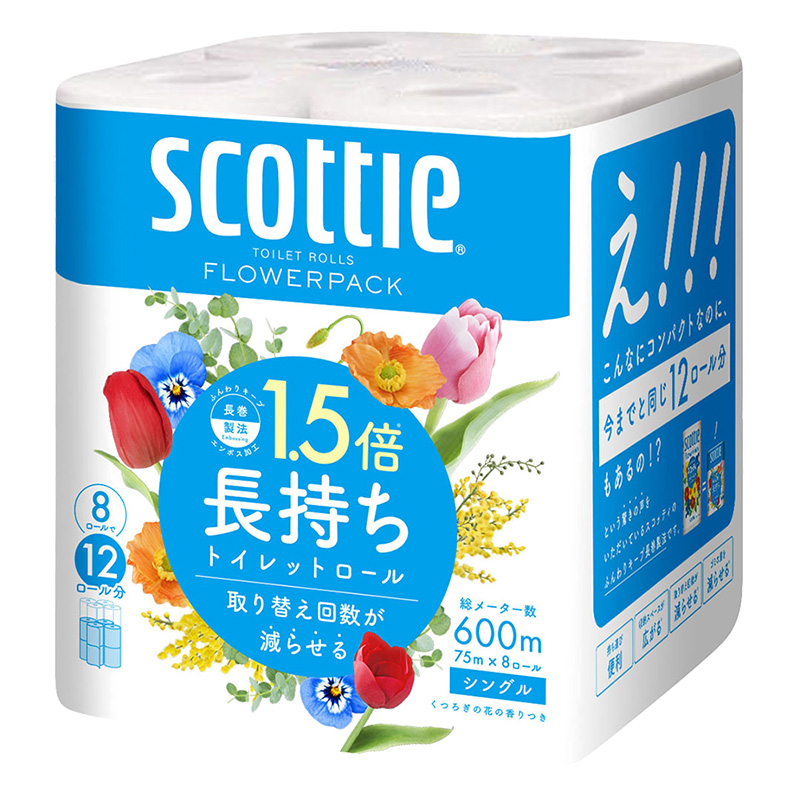 スコッティフラワーパック 1.5倍長持ち 8ロール(シングル) くつろぎの花の香り
