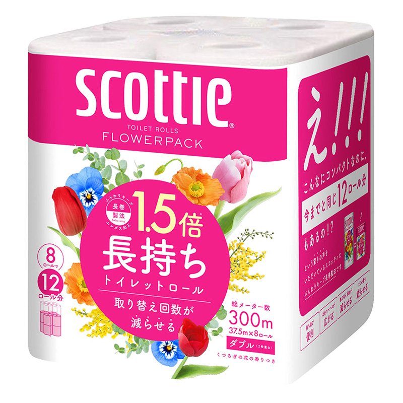 スコッティ フラワーパック 1.5倍長持ち8ロール(ダブル) くつろぎの花の香り