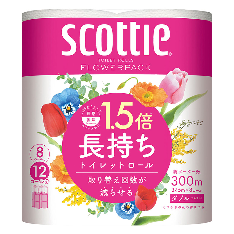 スコッティ フラワーパック 1.5倍長持ち8ロール(ダブル) くつろぎの花の香り