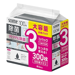 スコッティ ウェットティシュー 除菌アルコール 詰替 100枚×3個パック