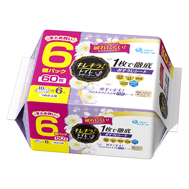 【お取り寄せ商品】キレキラ(R)！トイレクリーナー 1枚で徹底おそうじシート クリーンフローラルの香り つめかえ用 60枚(10枚×6P)