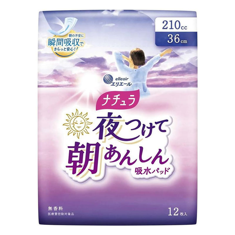 ナチュラ 夜つけて朝あんしん 吸水パッド 36cm 210㏄ 12枚