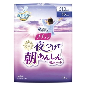 ナチュラ 夜つけて朝あんしん 吸水パッド 36cm 210㏄ 12枚