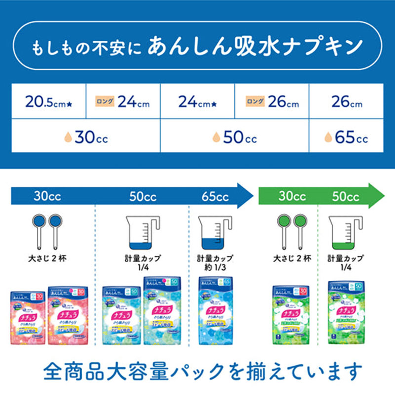 尿モレ・吸水ケア エリエール ナチュラ 吸水ナプキン 大容量 38枚 50cc
