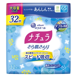 尿モレ・吸水ケア エリエール ナチュラ あんしん吸水ナプキン 大容量 32枚 65cc