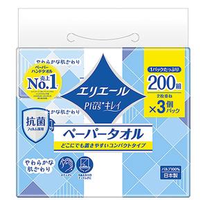 エリエールプラスキレイ ペーパータオルコンパクタイプ 200組 3個